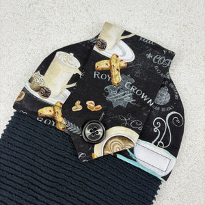 cups of coffee and biscotti kitchen towel