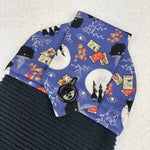 Load image into Gallery viewer, Blue fabric with tarot card design and black button kitchen towel, witches, spooky, halloween
