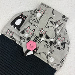 Load image into Gallery viewer, kitchen towel with cats of grey design and black towel
