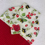 Load image into Gallery viewer, cotton topped towel with straberries and bees
