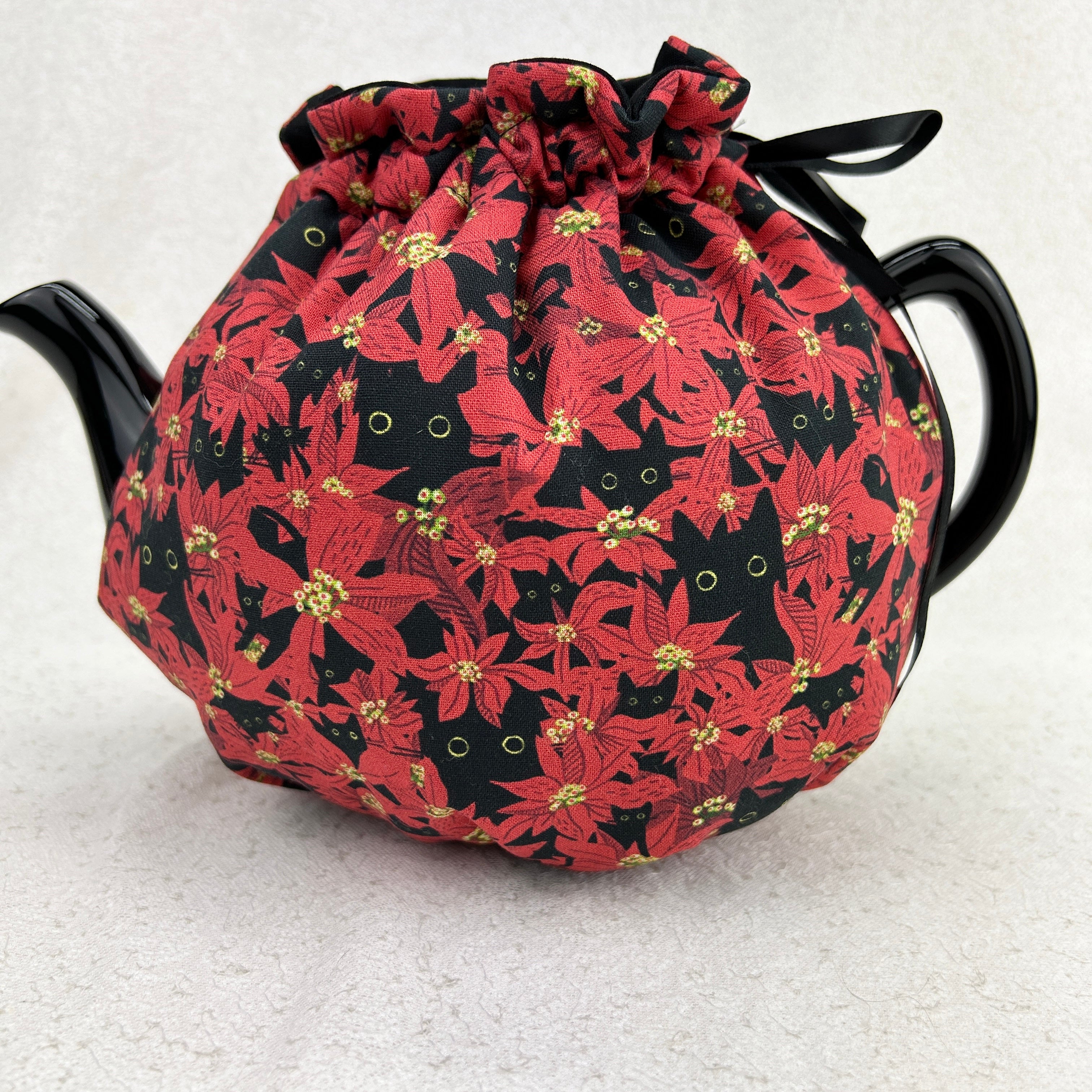 Handmade Tea Cozy, Poinsettia Cat Design, Niagara