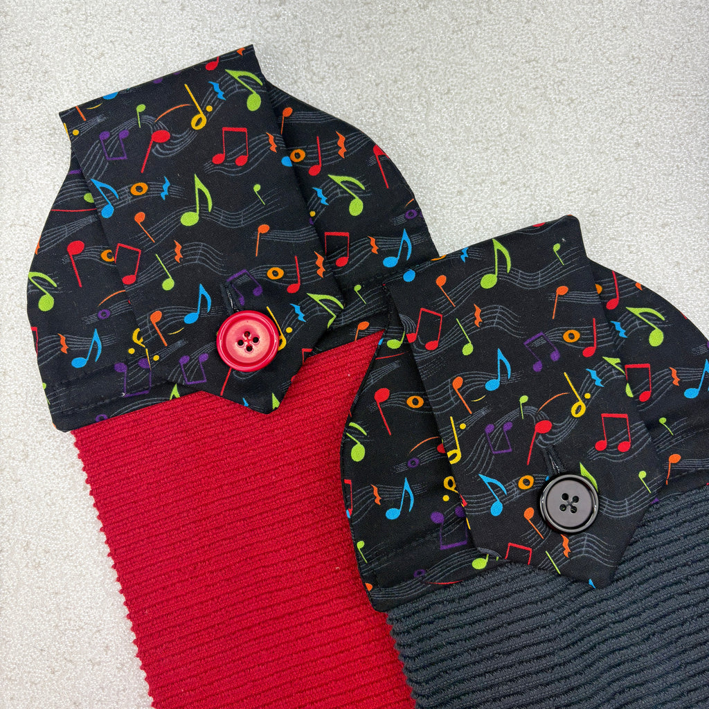 music notes, sound, kitchen towel
